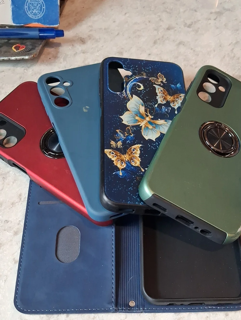 5 Cases, Samsung A14 Blue Butterfly & Solid Colors